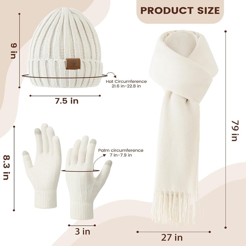 Premillow Women Winter Hat Beanie+Long Scarf+Touch Screen Gloves Set, Warm Clothes Set with Knit Fleece Lined for Women/Men Winter - Image 2